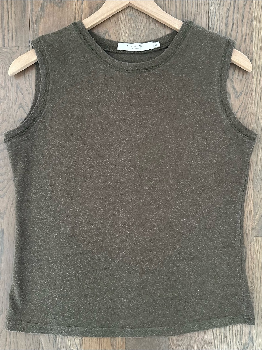 7115 by Szeki Textured Linen Cotton Blend Sleeveless Tank Top Olive Green Medium - Picture 4 of 9